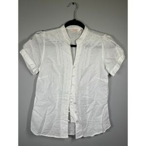 Cottage Core Zoe D. White Linen Blend Button Down Blouse